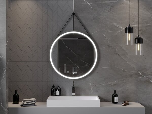 Mexen Reni, LED kúpeľňové zrkadlo s podsvietením 80x80 cm, 6000K, čierny rám, ochrana proti zahmlievaniu, 9812-080-080-611-70