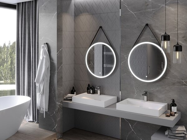 Mexen Reni, LED kúpeľňové zrkadlo s podsvietením 70x70 cm, 6000K, čierny rám, ochrana proti zahmlievaniu, 9812-070-070-611-70