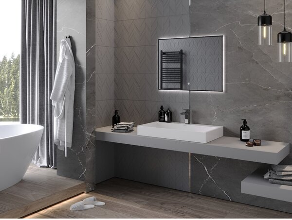 Mexen Erma, LED kúpeľňové zrkadlo s podsvietením a čiernym rámom 80x60 cm, 6000K, ochrana proti zahmlievaniu, 9814-080-060-611-70