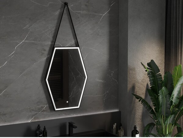 Mexen Orla, LED kúpeľňové zrkadlo s podsvietením a čiernym rámom 60x80 cm, 6000K, ochrana proti zahmlievaniu, 9815-060-080-611-70