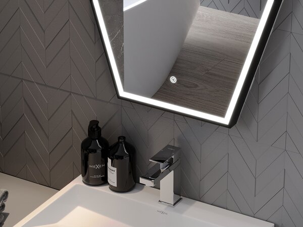 Mexen Orla, LED kúpeľňové zrkadlo s podsvietením a čiernym rámom 60x80 cm, 6000K, ochrana proti zahmlievaniu, 9815-060-080-611-70