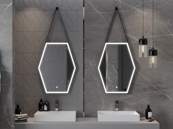 Mexen Orla, LED kúpeľňové zrkadlo s podsvietením a čiernym rámom 60x80 cm, 6000K, ochrana proti zahmlievaniu, 9815-060-080-611-70