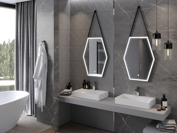 Mexen Orla, LED kúpeľňové zrkadlo s podsvietením a čiernym rámom 60x80 cm, 6000K, ochrana proti zahmlievaniu, 9815-060-080-611-70