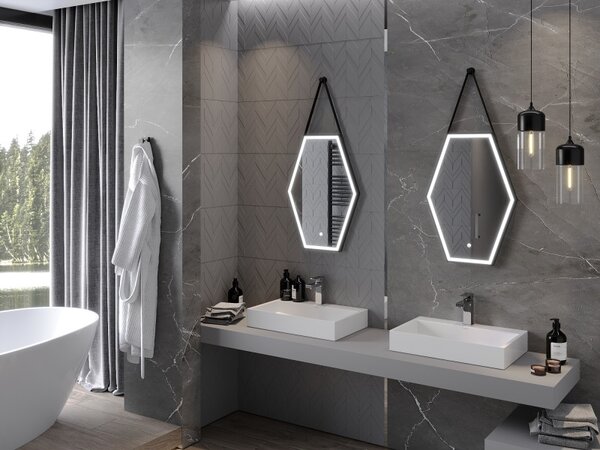 Mexen Orla, LED kúpeľňové zrkadlo s podsvietením a čiernym rámom 50x70 cm, 6000K, ochrana proti zahmlievaniu, 9815-050-070-611-70