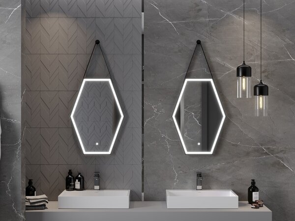 Mexen Orla, LED kúpeľňové zrkadlo s podsvietením a čiernym rámom 50x70 cm, 6000K, ochrana proti zahmlievaniu, 9815-050-070-611-70