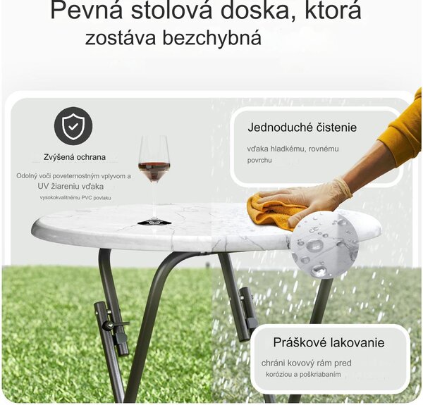 Skladací barový stôl Ø60 cm - biely/ mramorový vzhľad