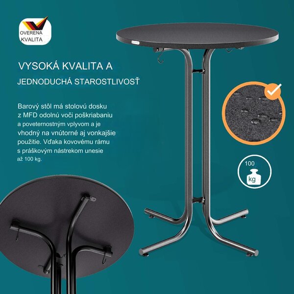 Skladací barový stôl Ø70 cm - antracit