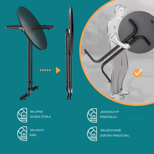 Skladací barový stôl Ø70 cm - antracit