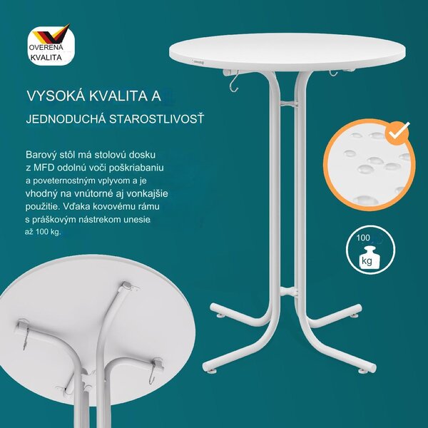 Skladací barový stôl Ø70 cm - biely