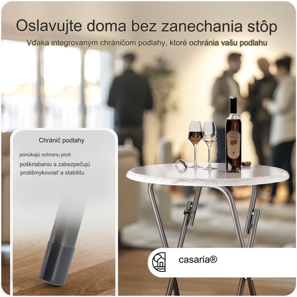 Skladací barový stôl Ø60 cm - biely/ mramorový vzhľad