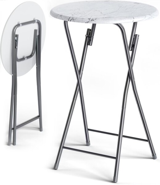 Skladací barový stôl Ø60 cm - biely/ mramorový vzhľad