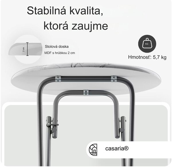 Skladací barový stôl Ø60 cm - biely/ mramorový vzhľad
