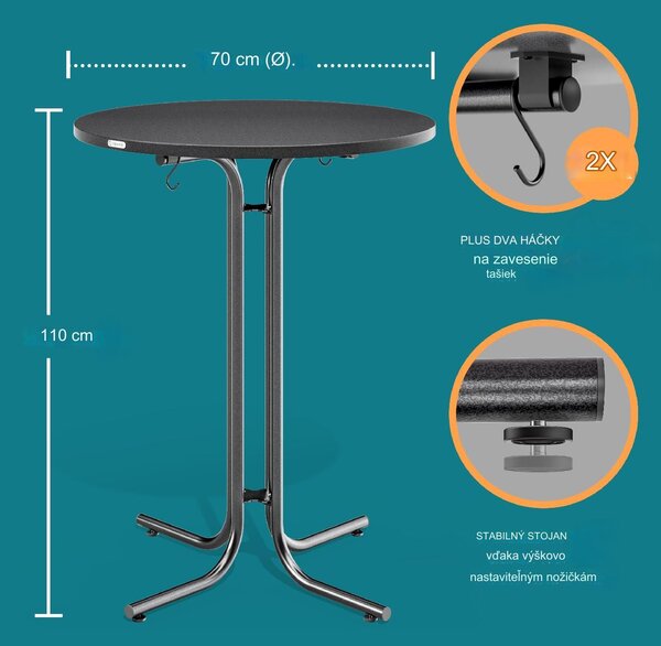 Skladací barový stôl Ø70 cm - antracit