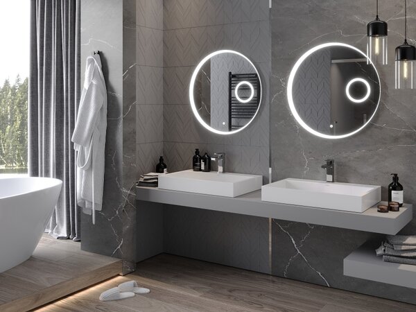 Mexen Ella, LED kúpeľňové zrkadlo s podsvietením a kozmetickým zrkadielkom 70x70 cm, 6000K, ochrana proti zahmlievaniu, 9811-070-070-611-00