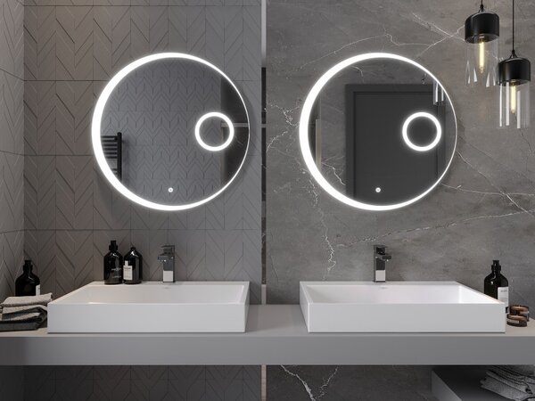 Mexen Ella, LED kúpeľňové zrkadlo s podsvietením a kozmetickým zrkadielkom 70x70 cm, 6000K, ochrana proti zahmlievaniu, 9811-070-070-611-00