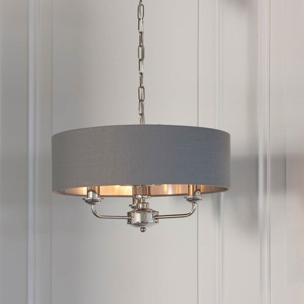 Endon 94377 - Luster na reťazi HIGHCLERE 3xE14/40W/230V šedá/lesklý chróm