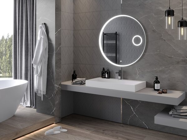 Mexen Ella, LED kúpeľňové zrkadlo s podsvietením a kozmetickým zrkadielkom 90x90 cm, 6000K, ochrana proti zahmlievaniu, 9811-090-090-611-00