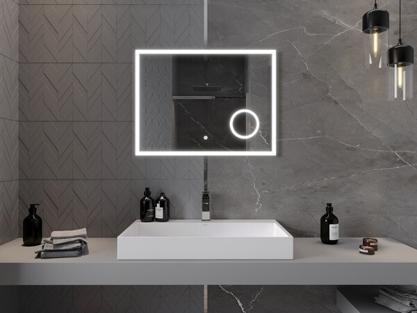 Mexen Kala, LED kúpeľňové zrkadlo s podsvietením a kozmetickým zrkadlom 80 x 60 cm, 6000K, ochrana proti zahmlievaniu, 9820-080-060-611-00