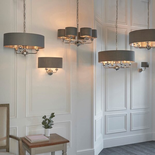 Endon 94381 - Luster na reťazi HIGHCLERE 6xE14/28W/230V šedá/lesklý chróm