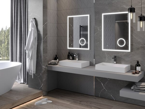Mexen Kala, LED kúpeľňové zrkadlo s podsvietením a kozmetickým zrkadlom 60 x 80 cm, 6000K, ochrana proti zahmlievaniu, 9820-060-080-611-00
