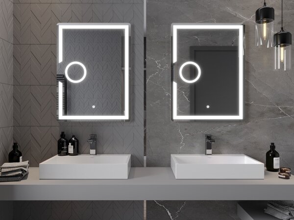 Mexen Onyx, LED kúpeľňové zrkadlo s podsvietením a kozmetickým zrkadielkom 60x80 cm, 6000K, ochrana proti zahmlievaniu, 9813-060-080-611-00