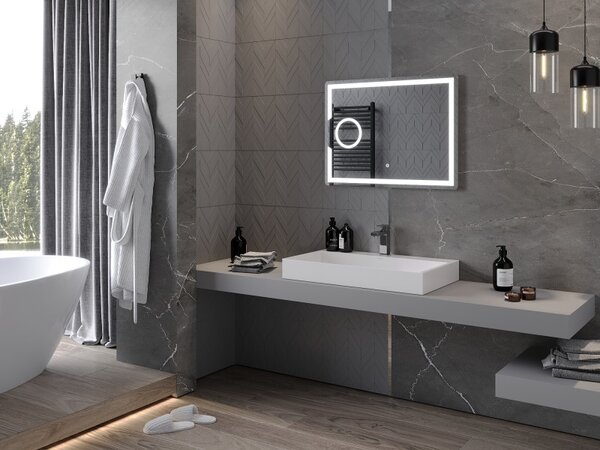 Mexen Onyx, LED kúpeľňové zrkadlo s podsvietením a kozmetickým zrkadielkom 80x60 cm, 6000K, ochrana proti zahmlievaniu, 9813-080-060-611-00