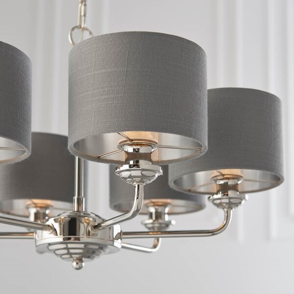 Endon 94381 - Luster na reťazi HIGHCLERE 6xE14/28W/230V šedá/lesklý chróm