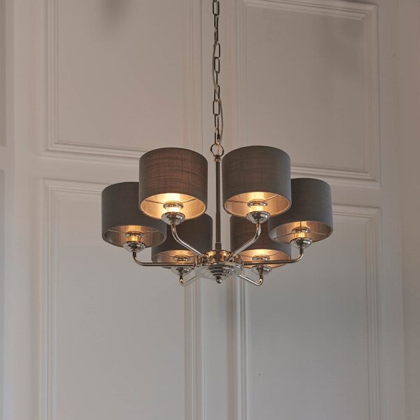 Endon 94381 - Luster na reťazi HIGHCLERE 6xE14/28W/230V šedá/lesklý chróm
