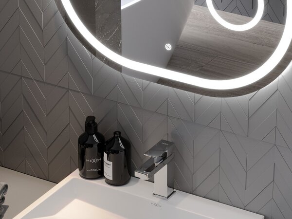 Mexen Umba, LED kúpeľňové zrkadlo s podsvietením a kozmetickým zrkadlom 80 x 60 cm, 6000K, ochrana proti zahmlievaniu, 9822-080-060-611-00
