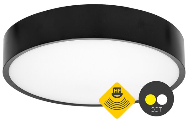 CCT Čierné LED stropné svietidlo guľaté 25W s pohybovým čidlom