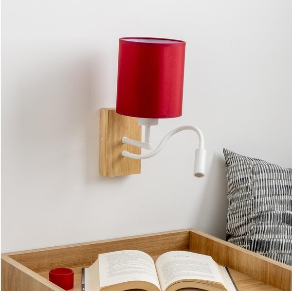 Brilagi-LED Nástenná lampa NUBILA WOOD 1xE27/25W/230V+LED/3W dub/pompej. červená
