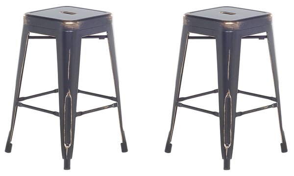 Sada 2 barových stoličiek čierna a zlatá kovová 60 cm vo výške pultu stohovateľná industriálna