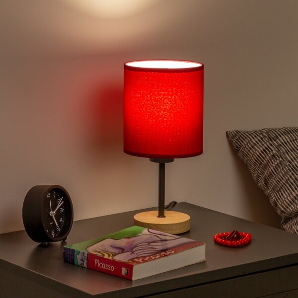 Brilagi - Stolná lampa NUBILA WOOD 1xE27/25W/230V dub/pompejská červená