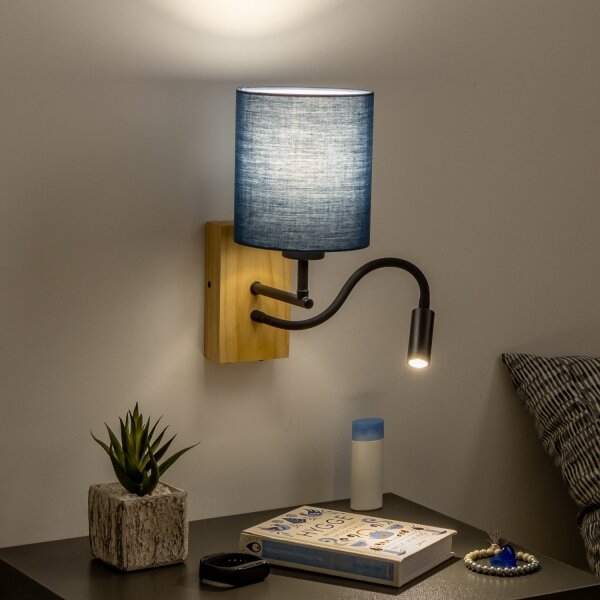Brilagi - LED Nástenná lampa NUBILA WOOD 1xE27/25W/230V+ LED/3W dub/tmavomodrá