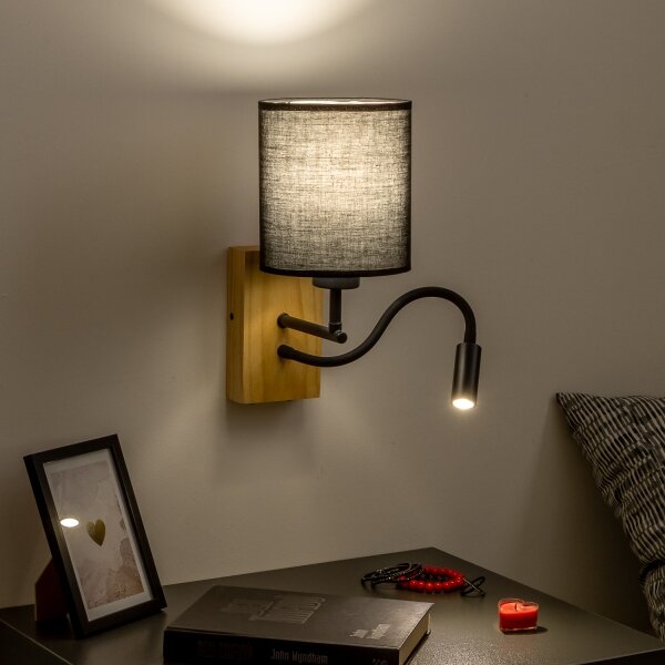 Brilagi - LED Nástenná lampa NUBILA WOOD 1xE27/25W/230V + LED/3W dub/čierna