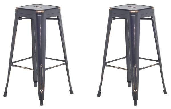 Sada 2 barových stoličiek čierna a zlatá kovová 76 cm vo výške pultu stohovateľná industriálna