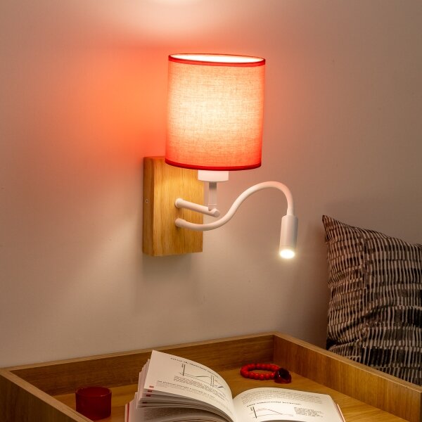 Brilagi - LED Nástenná lampa NUBILA WOOD 1xE27/25W/230V + LED/3W dub/červená