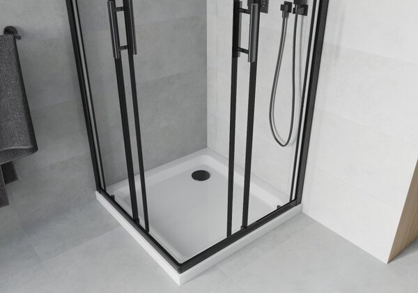 Mexen Rio štvorcová sprchová kabína 70 x 70 cm, transparentná, čierna + vanička Flat, biela - 860-070-070-70-00-4010B