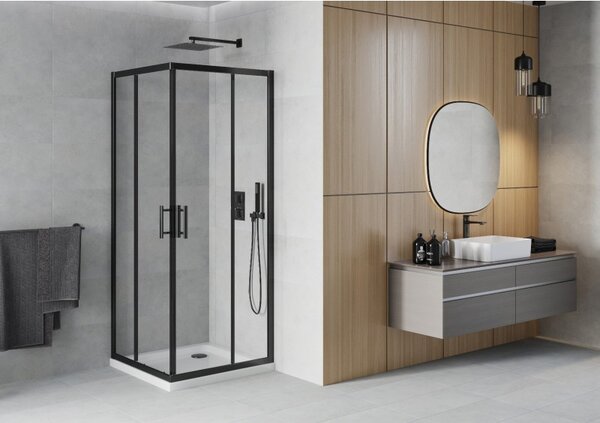 Mexen Rio štvorcová sprchová kabína 70 x 70 cm, transparentná, čierna + vanička Flat, biela - 860-070-070-70-00-4010B