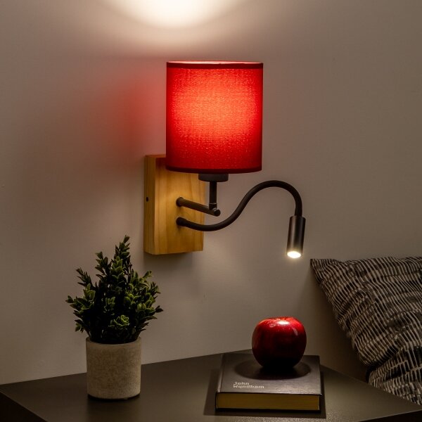 Brilagi-LED Nástenná lampa NUBILA WOOD 1xE27/25W/230V+LED/3W dub/pompej. červená