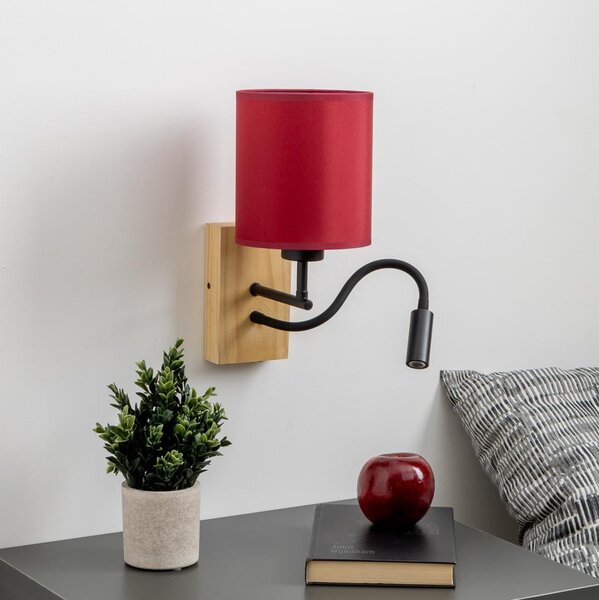 Brilagi-LED Nástenná lampa NUBILA WOOD 1xE27/25W/230V+LED/3W dub/pompej. červená