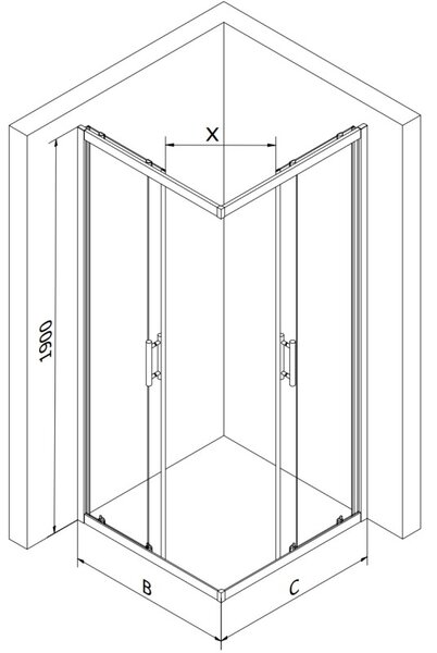 Mexen Rio štvorcová sprchová kabína 90 x 90 cm, námraza, chróm + brodzik, biela - 860-090-090-01-30-4510