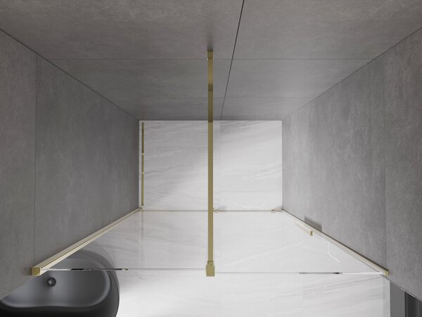 Mexen Velar, posuvné dvere do otvoru 140x200 cm, 8mm číre sklo, zlatá lesklá, 871-140-000-01-50