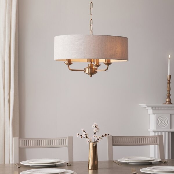 Endon 110723 - Luster na reťazi HIGHCLERE 3xE14/40W/230V béžová/mosadz