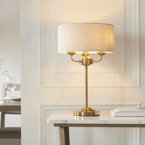 Endon 110721 - Stolná lampa HIGHCLERE 3xE14/18W/230V béžová/mosadz