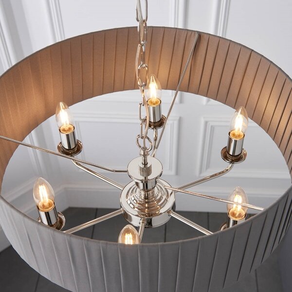 Endon 94397 - Luster na reťazi HIGHCLERE 6xE14/40W/230V šedá/lesklý chróm