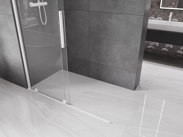 Mexen Velar, posuvné dvere do otvoru typ Walk-In 140 cm, 8mm číre sklo, biela, 871-140-000-03-20