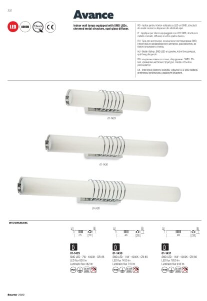 Redo 01-1431 - LED Nástenné svietidlo AVANCE LED/14W/230V 63 cm biela