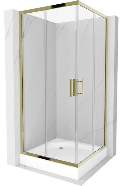 Mexen Rio štvorcová sprchová kabína 90 x 90 cm, transparentná, zlatá + vanička, biela - 860-090-090-50-00-4510