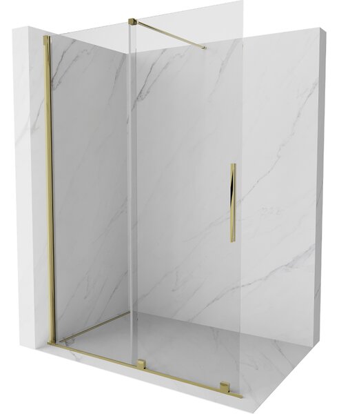 Mexen Velar, posuvné dvere do otvoru typ Walk-In 130 cm, 8mm číre sklo, zlatá lesklá, 871-130-000-03-50